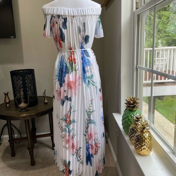 Ted Baker Luner Jamboree Pleated Off Shoulder Hi Low Dress TB 1 US 4 - Picture 8 of 13